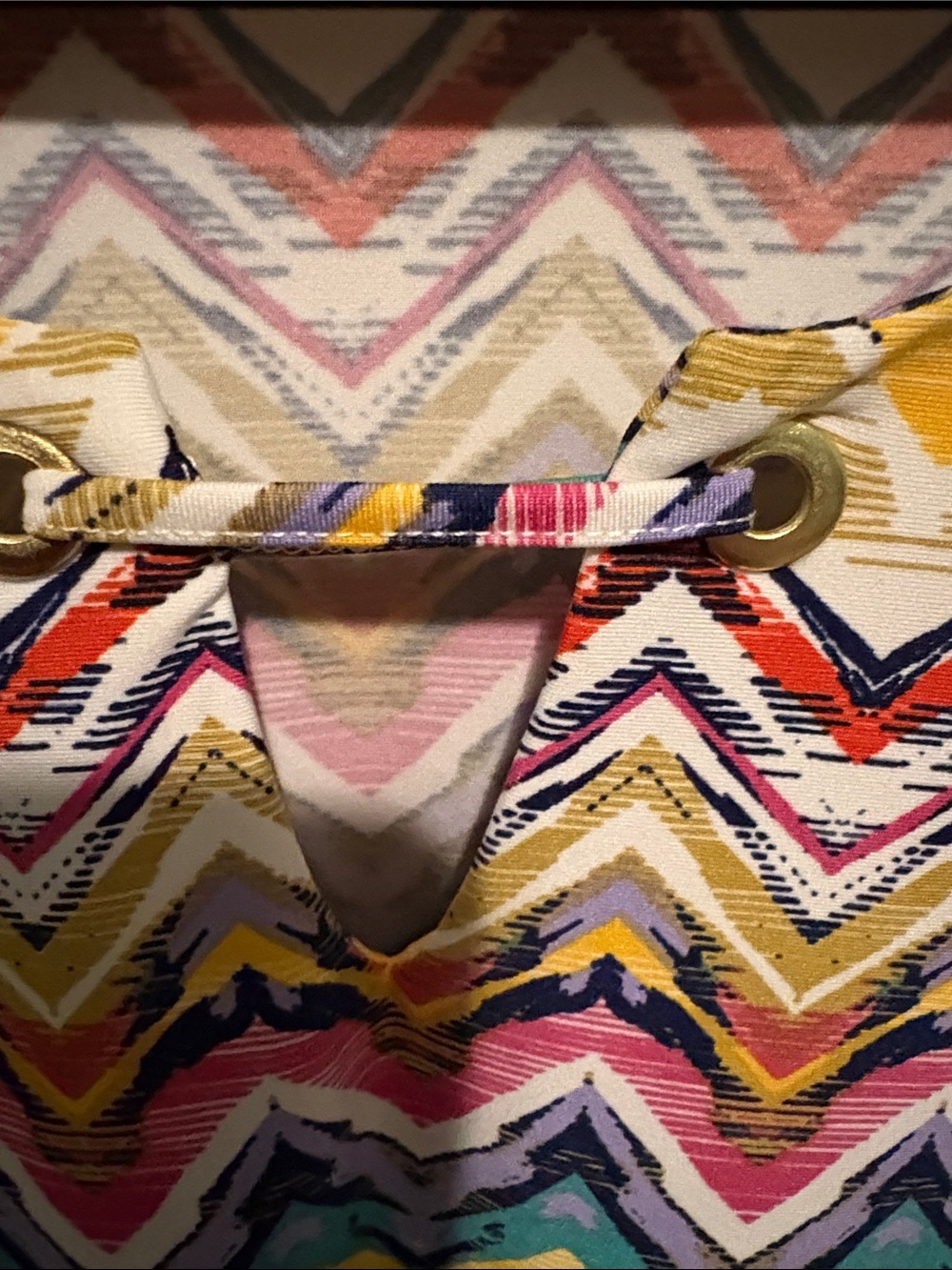 Tacera Multicolor Zigzag & Plaid Hem Scoop Neck Blouse - Picture 2 of 5